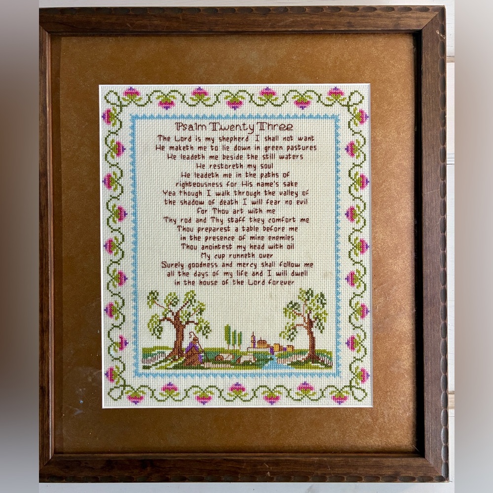 Vintage Framed Psalm Twenty-Three Cross-Stitch Wall Art